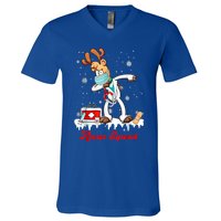 Christmas Scrub Tops Dabbing Reindeer Nurse Squad Funny Gift V-Neck T-Shirt