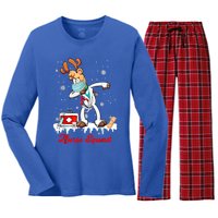 Christmas Scrub Tops Dabbing Reindeer Nurse Squad Funny Gift Women's Long Sleeve Flannel Pajama Set 