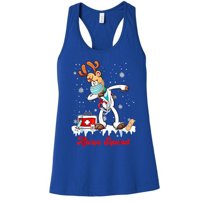 Christmas Scrub Tops Dabbing Reindeer Nurse Squad Funny Gift Women's Racerback Tank