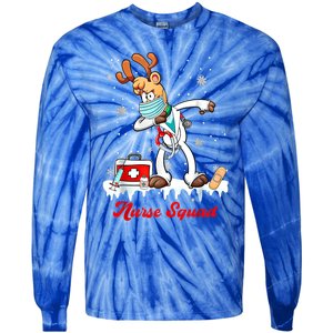 Christmas Scrub Tops Dabbing Reindeer Nurse Squad Funny Gift Tie-Dye Long Sleeve Shirt