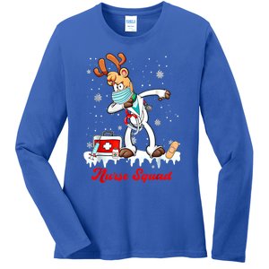 Christmas Scrub Tops Dabbing Reindeer Nurse Squad Funny Gift Ladies Long Sleeve Shirt