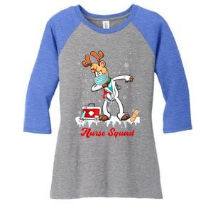 Christmas Scrub Tops Dabbing Reindeer Nurse Squad Funny Gift Women's Tri-Blend 3/4-Sleeve Raglan Shirt