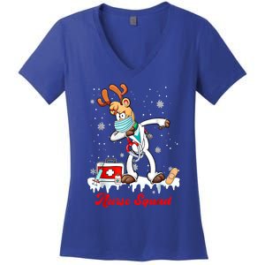 Christmas Scrub Tops Dabbing Reindeer Nurse Squad Funny Gift Women's V-Neck T-Shirt