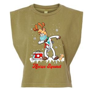 Christmas Scrub Tops Dabbing Reindeer Nurse Squad Funny Gift Garment-Dyed Women's Muscle Tee