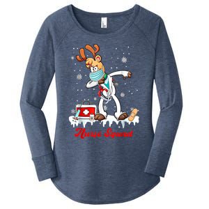 Christmas Scrub Tops Dabbing Reindeer Nurse Squad Funny Gift Women's Perfect Tri Tunic Long Sleeve Shirt