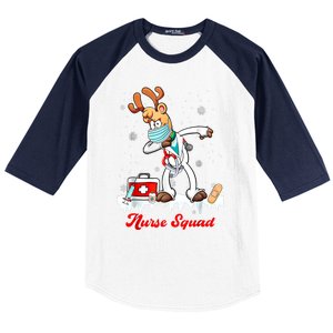 Christmas Scrub Tops Dabbing Reindeer Nurse Squad Funny Gift Baseball Sleeve Shirt