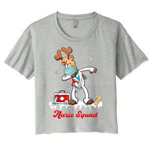 Christmas Scrub Tops Dabbing Reindeer Nurse Squad Funny Gift Women's Crop Top Tee