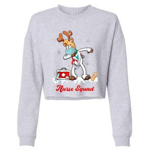 Christmas Scrub Tops Dabbing Reindeer Nurse Squad Funny Gift Cropped Pullover Crew