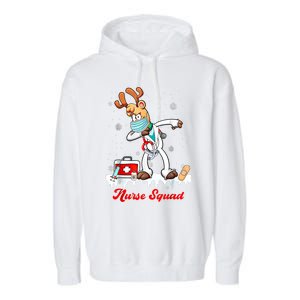 Christmas Scrub Tops Dabbing Reindeer Nurse Squad Funny Gift Garment-Dyed Fleece Hoodie