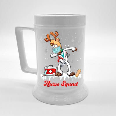 Christmas Scrub Tops Dabbing Reindeer Nurse Squad Funny Gift Beer Stein