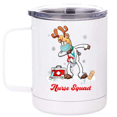 Christmas Scrub Tops Dabbing Reindeer Nurse Squad Funny Gift 12 oz Stainless Steel Tumbler Cup