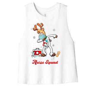 Christmas Scrub Tops Dabbing Reindeer Nurse Squad Funny Gift Women's Racerback Cropped Tank