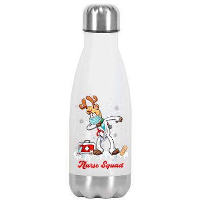 Christmas Scrub Tops Dabbing Reindeer Nurse Squad Funny Gift Stainless Steel Insulated Water Bottle