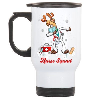 Christmas Scrub Tops Dabbing Reindeer Nurse Squad Funny Gift Stainless Steel Travel Mug