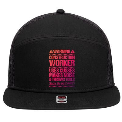 Construction Site Throws Tools Construction Worker Gift 7 Panel Mesh Trucker Snapback Hat