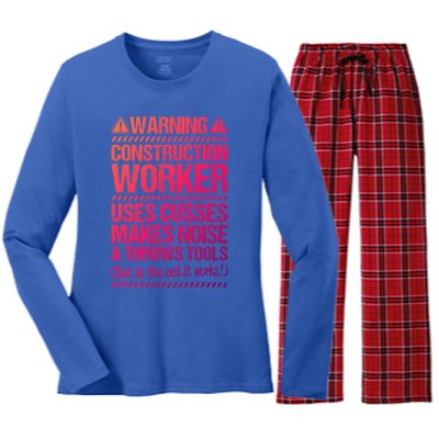 Construction Site Throws Tools Construction Worker Gift Women's Long Sleeve Flannel Pajama Set 