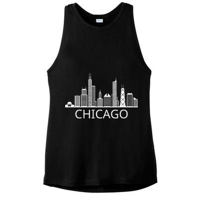 Chicago Skyline Throwback Design Classic Ladies PosiCharge Tri-Blend Wicking Tank