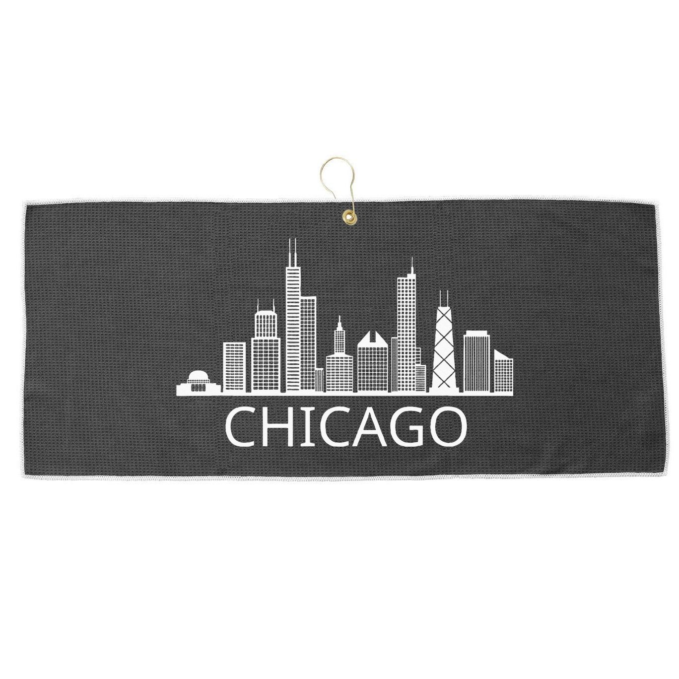 Chicago Skyline Throwback Design Classic Large Microfiber Waffle Golf Towel