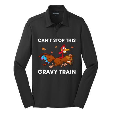 CanT Stop This Gravy Train Funny Turkey Bowl Football Gift Silk Touch Performance Long Sleeve Polo