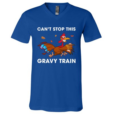 CanT Stop This Gravy Train Funny Turkey Bowl Football Gift V-Neck T-Shirt