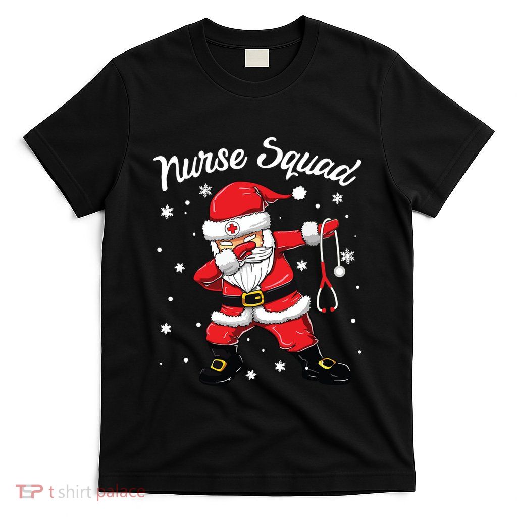 Christmas Scrub Tops Women Dabbing Santa Scrubs Nurse Squad T-Shirt