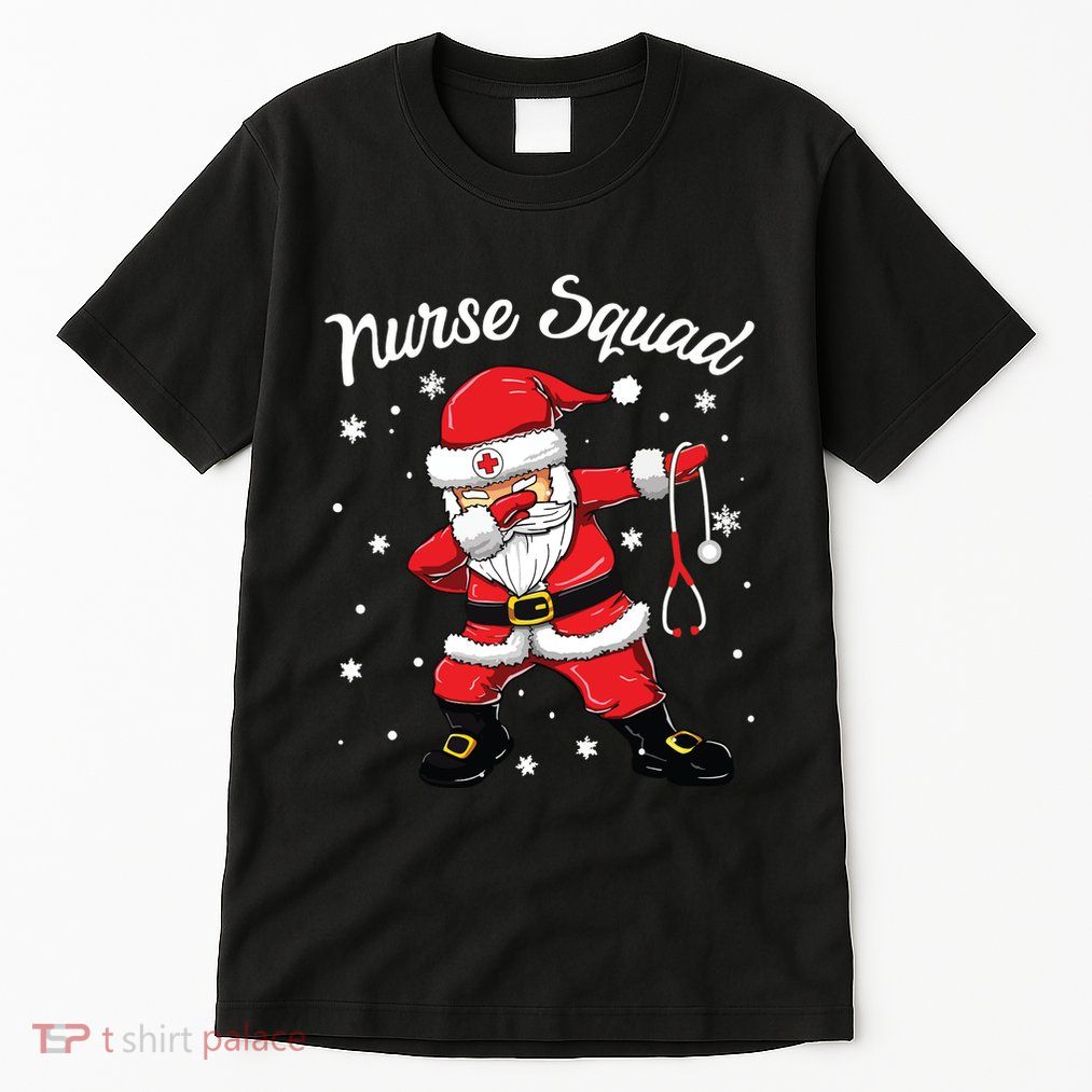 Christmas Scrub Tops Women Dabbing Santa Scrubs Nurse Squad Tall T-Shirt