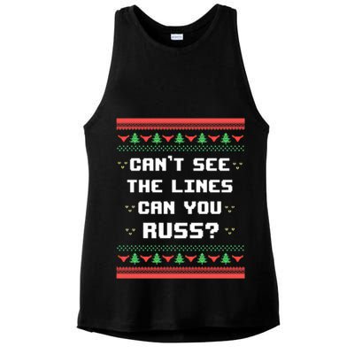 Cant See The Lines Can You Russ Ugly Christmas Ladies PosiCharge Tri-Blend Wicking Tank