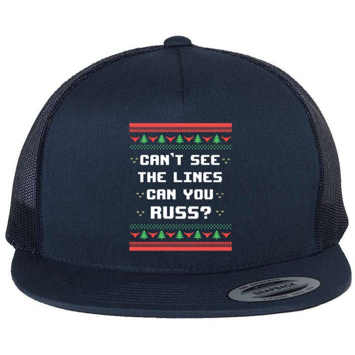 Cant See The Lines Can You Russ Ugly Christmas Flat Bill Trucker Hat
