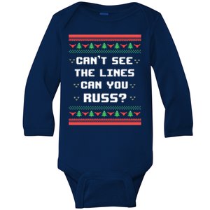 Cant See The Lines Can You Russ Ugly Christmas Baby Long Sleeve Bodysuit