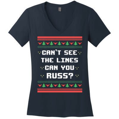 Cant See The Lines Can You Russ Ugly Christmas Women's V-Neck T-Shirt