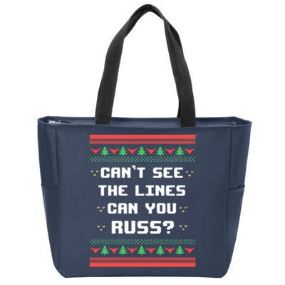 Cant See The Lines Can You Russ Ugly Christmas Zip Tote Bag