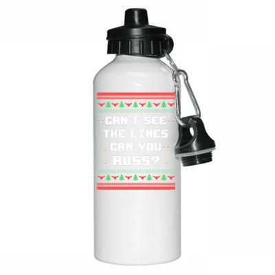 Cant See The Lines Can You Russ Ugly Christmas Aluminum Water Bottle