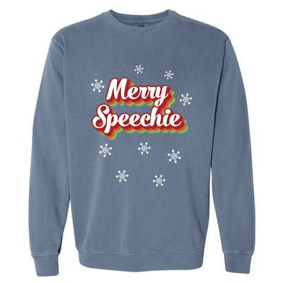 Cute Speech Therapist Christmas Retro Merry Speechie Holiday Funny Gift Garment-Dyed Sweatshirt