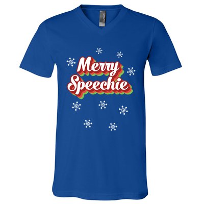 Cute Speech Therapist Christmas Retro Merry Speechie Holiday Funny Gift V-Neck T-Shirt