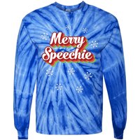 Cute Speech Therapist Christmas Retro Merry Speechie Holiday Funny Gift Tie-Dye Long Sleeve Shirt