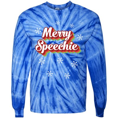 Cute Speech Therapist Christmas Retro Merry Speechie Holiday Funny Gift Tie-Dye Long Sleeve Shirt