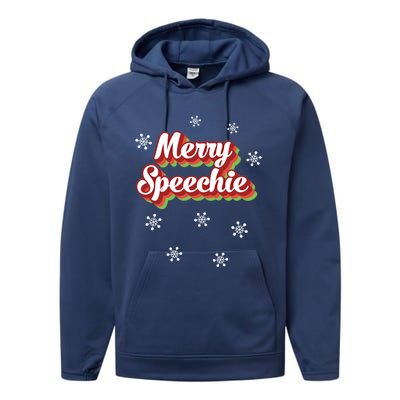 Cute Speech Therapist Christmas Retro Merry Speechie Holiday Funny Gift Performance Fleece Hoodie