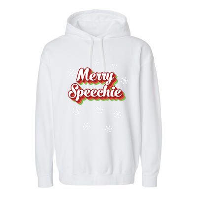 Cute Speech Therapist Christmas Retro Merry Speechie Holiday Funny Gift Garment-Dyed Fleece Hoodie