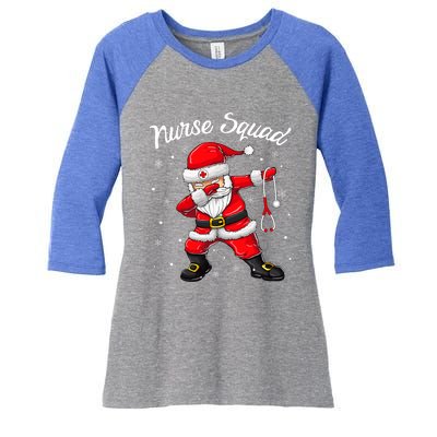 Christmas Scrub Tops Women Dabbing Santa Scrubs Nurse Squad Women's Tri-Blend 3/4-Sleeve Raglan Shirt