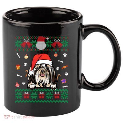 Cute Shih Tzu Dog Ugly Christmas Santa Hat Xmas Gift 11oz C Handle Ceramic Mug