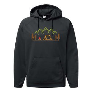 Camping Site Tent Trees Mountain Minimalistic Camp Performance Fleece Hoodie