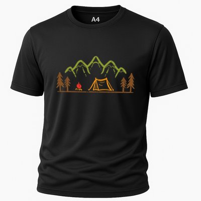 Camping Site Tent Trees Mountain Minimalistic Camp Cooling Performance Crew T-Shirt