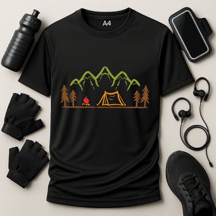 Camping Site Tent Trees Mountain Minimalistic Camp Performance Shirt