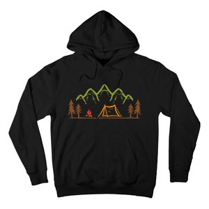 Camping Site Tent Trees Mountain Minimalistic Camp Hoodie