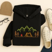 Camping Site Tent Trees Mountain Minimalistic Camp Hoodie