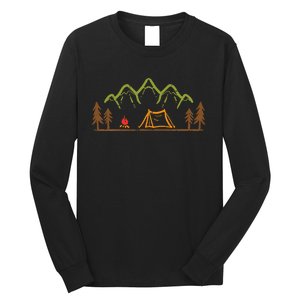 Camping Site Tent Trees Mountain Minimalistic Camp Long Sleeve Shirt