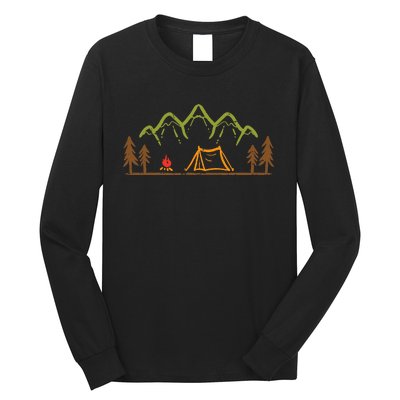 Camping Site Tent Trees Mountain Minimalistic Camp Long Sleeve Shirt