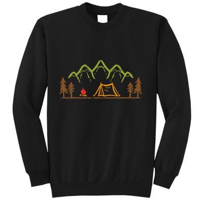 Camping Site Tent Trees Mountain Minimalistic Camp Sweatshirt