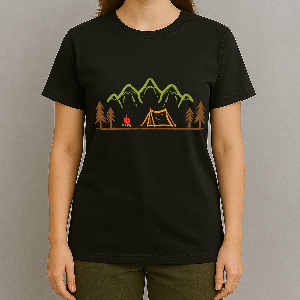 Camping Site Tent Trees Mountain Minimalistic Camp T-Shirt
