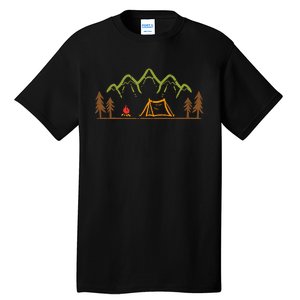 Camping Site Tent Trees Mountain Minimalistic Camp Tall T-Shirt